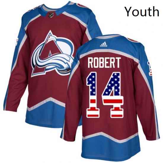 Youth Adidas Colorado Avalanche 14 Rene Robert Authentic Burgundy Red USA Flag Fashion NHL Jersey